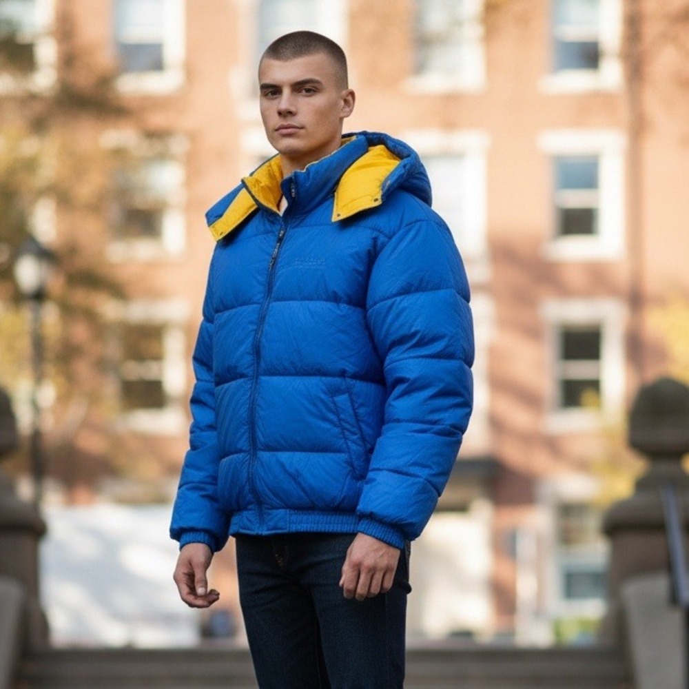 VTG CRUSE USA Royal Blue Puffer Hooded Jacket Size XL Water Resistant Rugged NEW